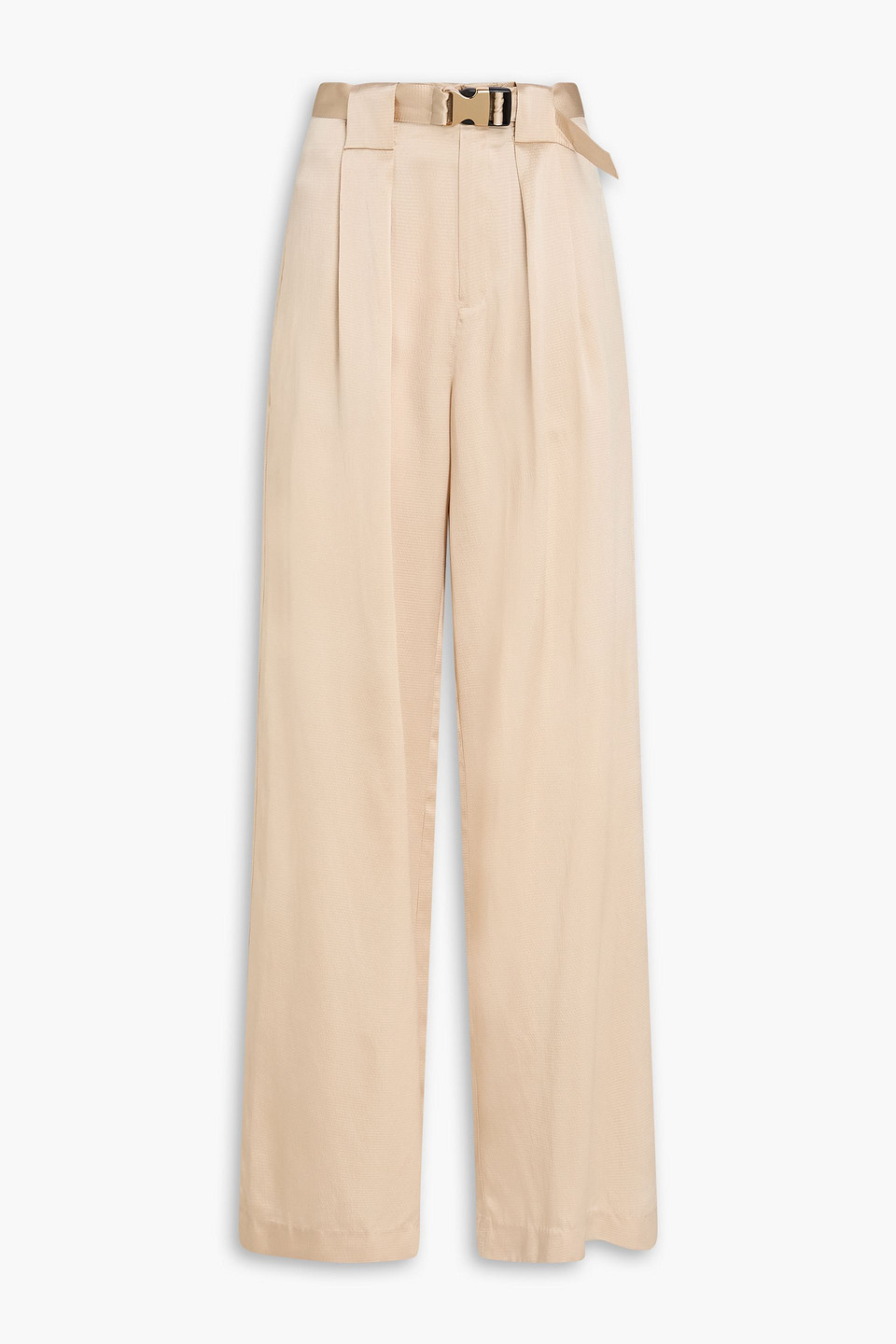 Nicholas Iman Belted Satin Wide-leg Pants In Beige