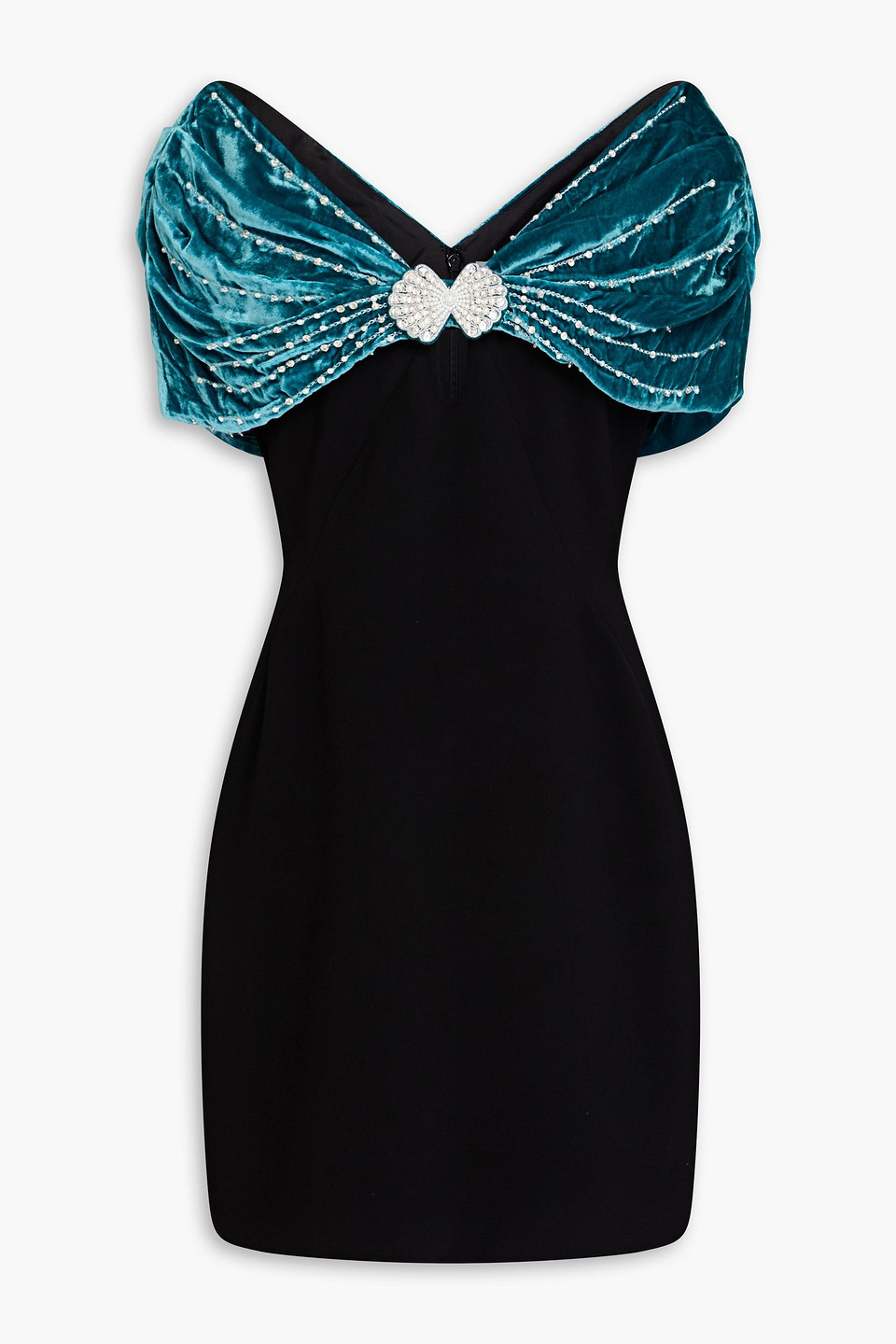 Saloni Kaila Embellished Velvet And Crepe Mini Dress In Black