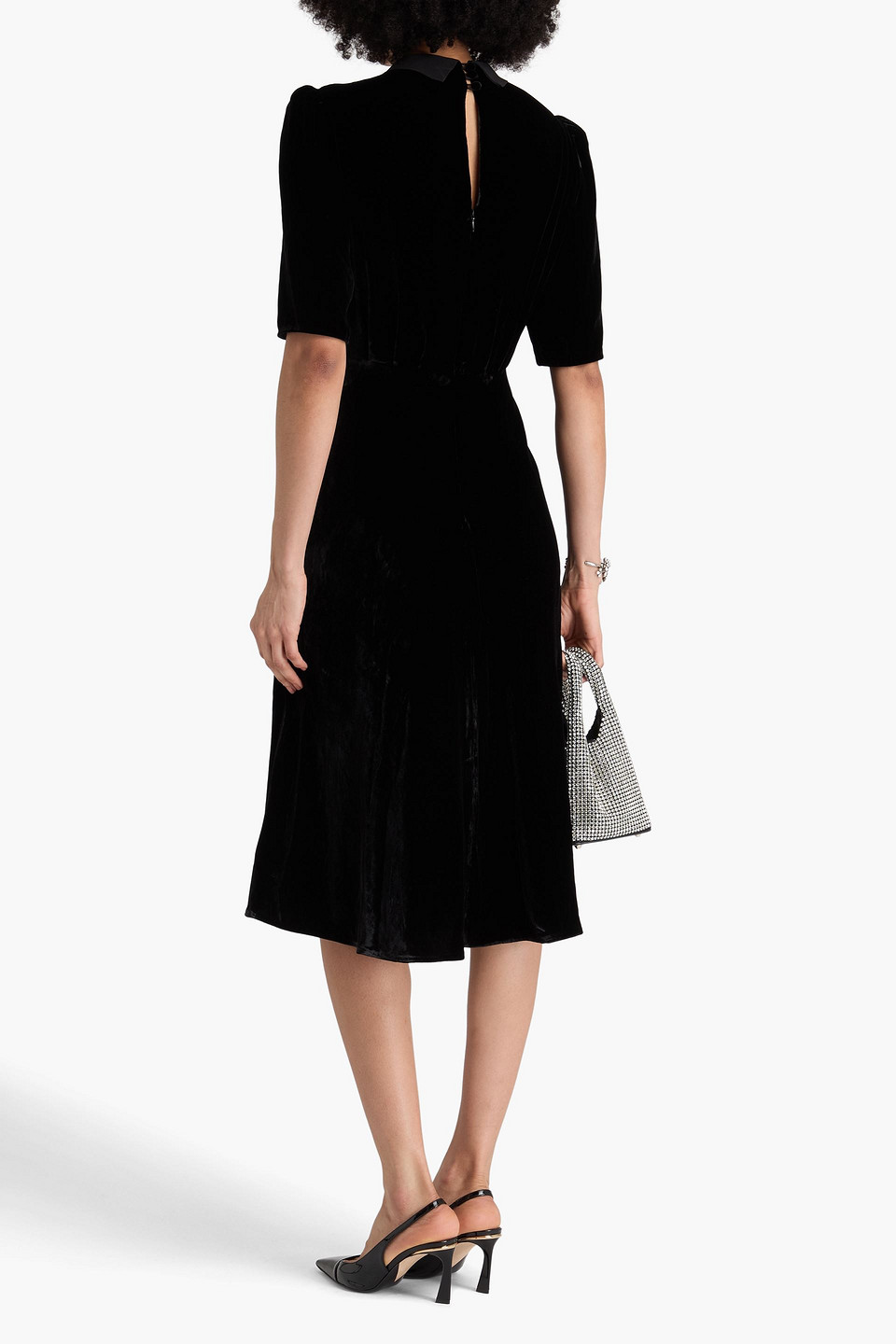 SALONI DAHLIA GATHERED VELVET MIDI DRESS