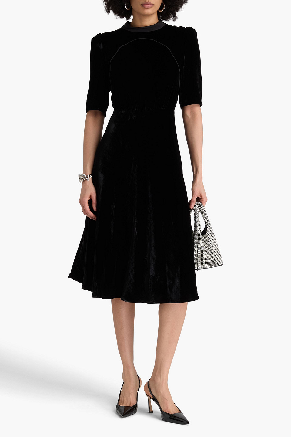 SALONI DAHLIA GATHERED VELVET MIDI DRESS