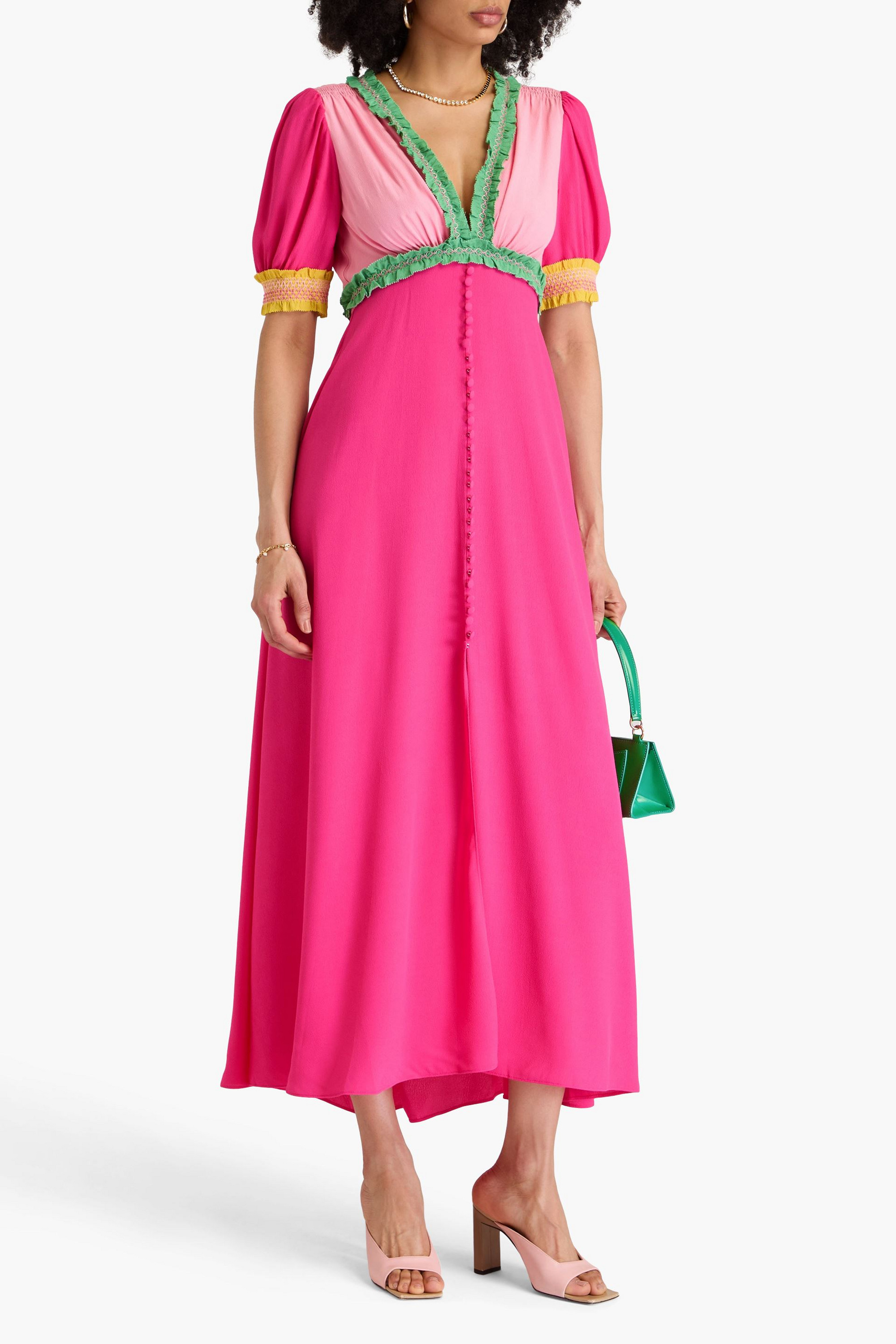 Saloni Lea color-block crepe maxi dress