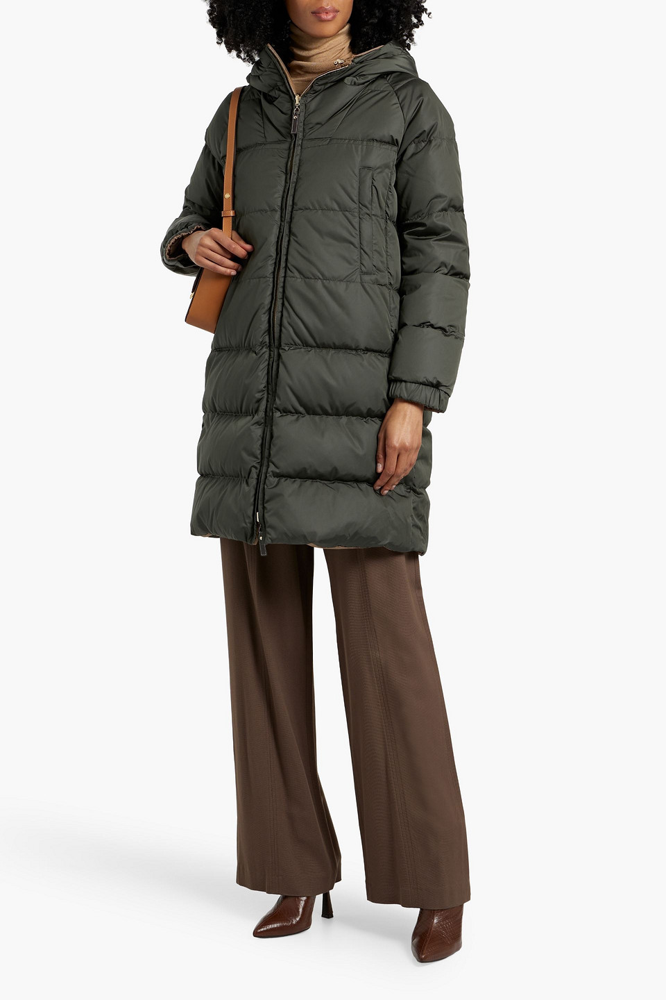 Max Mara Quilted Shell Hooded Coat In Green