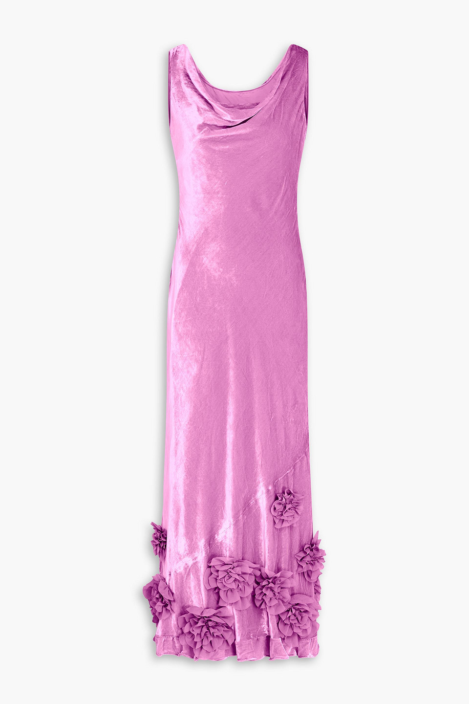 Saloni Asher Floral-appliquéd Draped Velvet Maxi Dress In Lilac