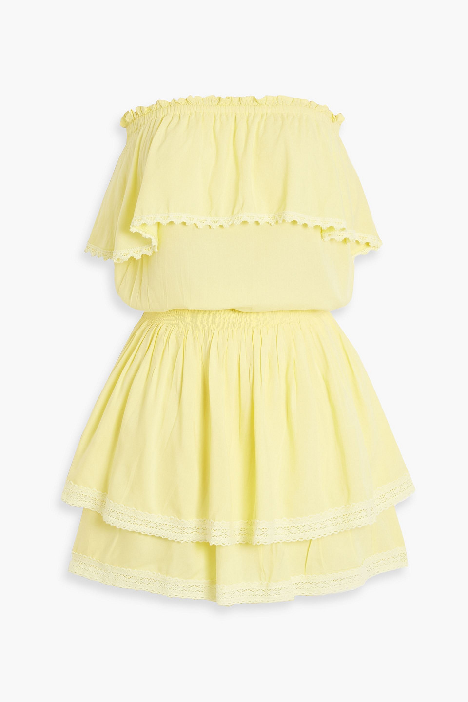 Melissa Odabash Salma Strapless Tiered Voile Mini Dress In Yellow