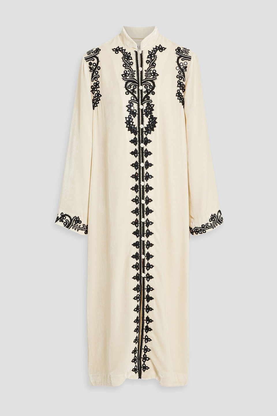 Saloni Amari Embroidered Velvet Robe In White