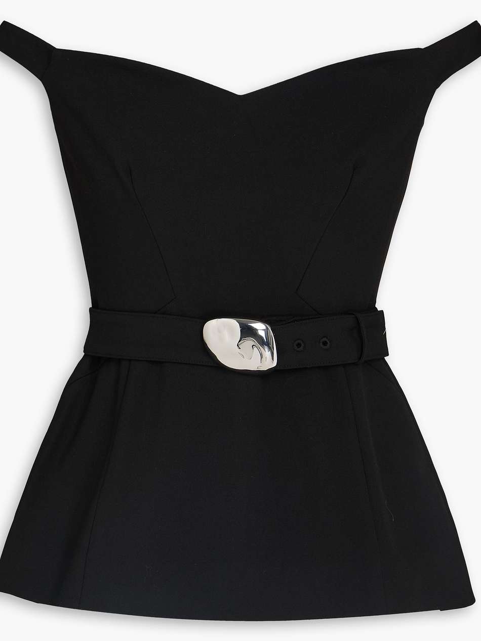 off-the-shoulder belted crepe top