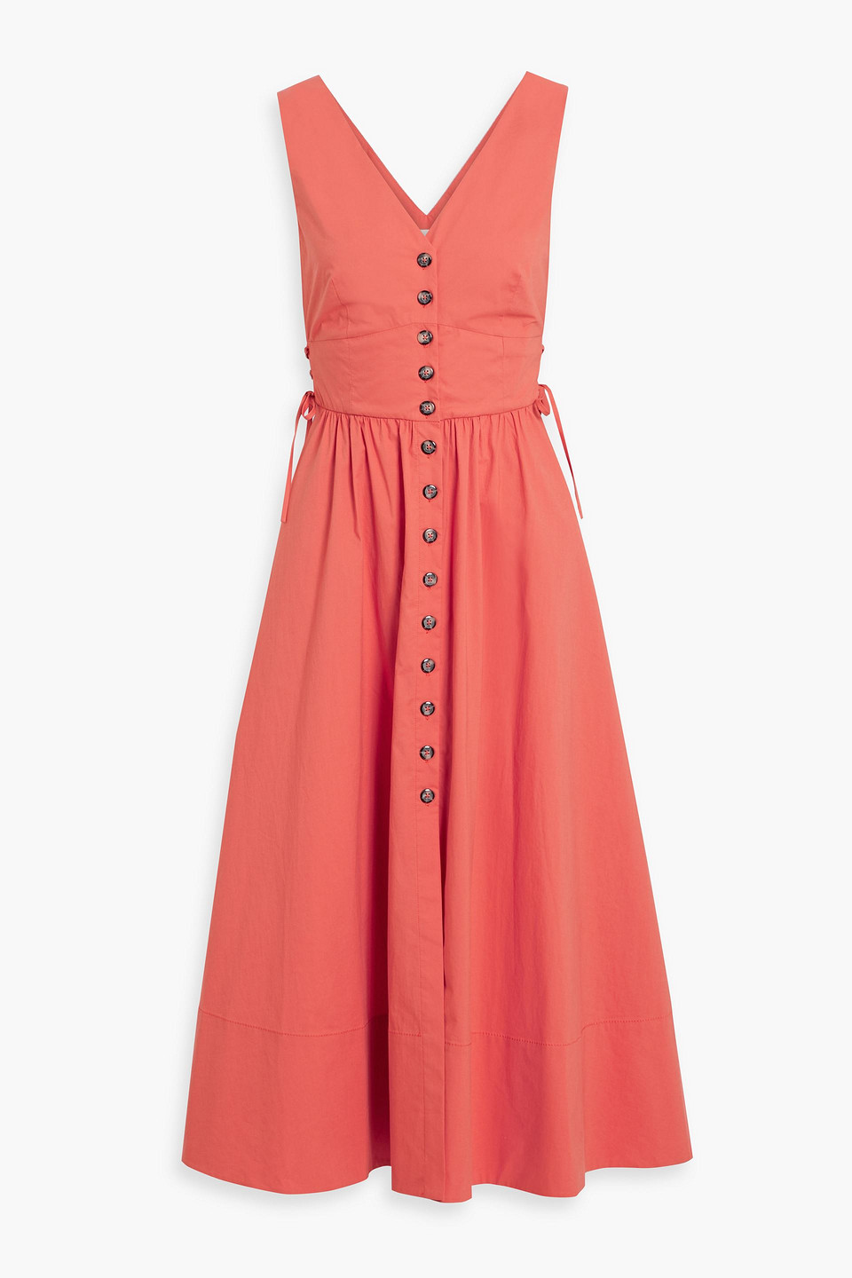 Saloni Luella Cotton-blend Poplin Midi Dress In Coral