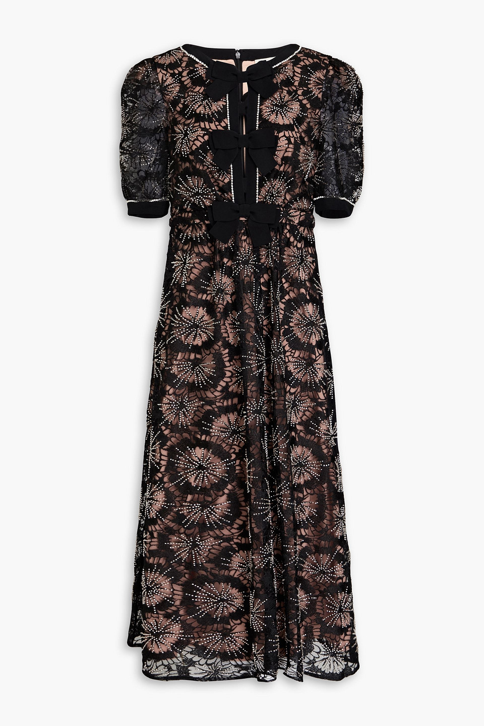 Saloni Jamie Bow-detailed Embellished Tulle Midi Dress In Black