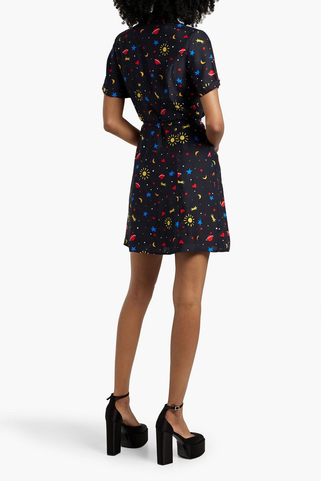 HVN Maria printed silk mini shirt dress