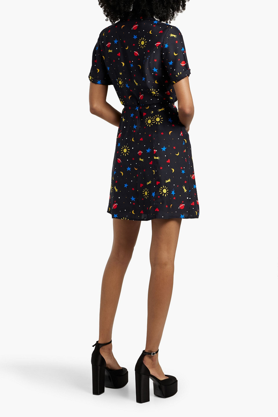 HVN MARIA PRINTED SILK MINI SHIRT DRESS