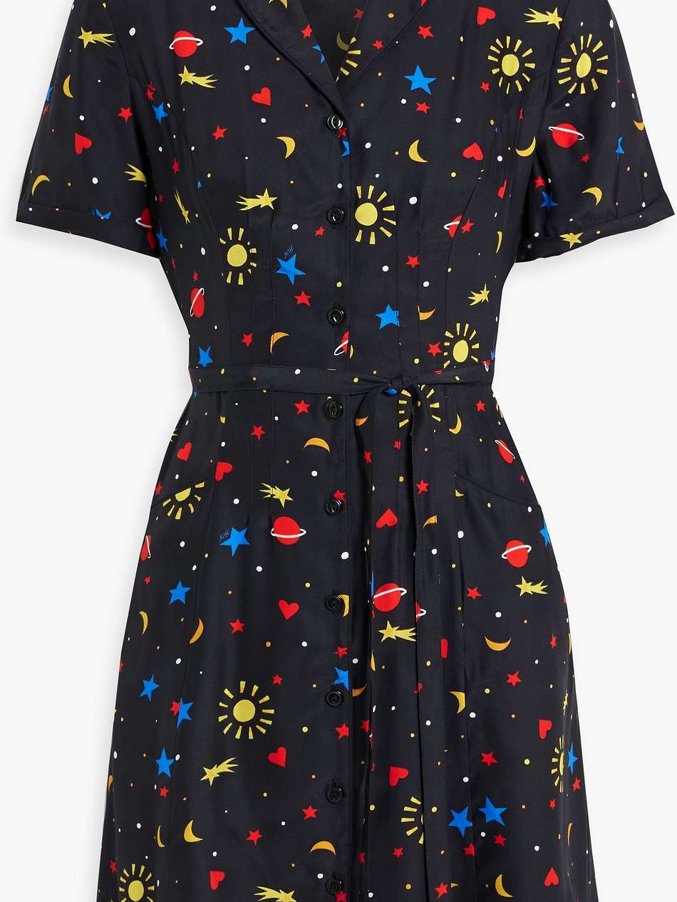 maria printed silk mini shirt dress