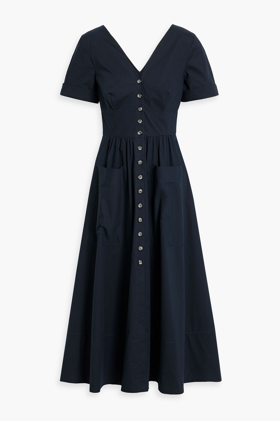 Saloni Luella Cotton-blend Poplin Midi Dress In Navy