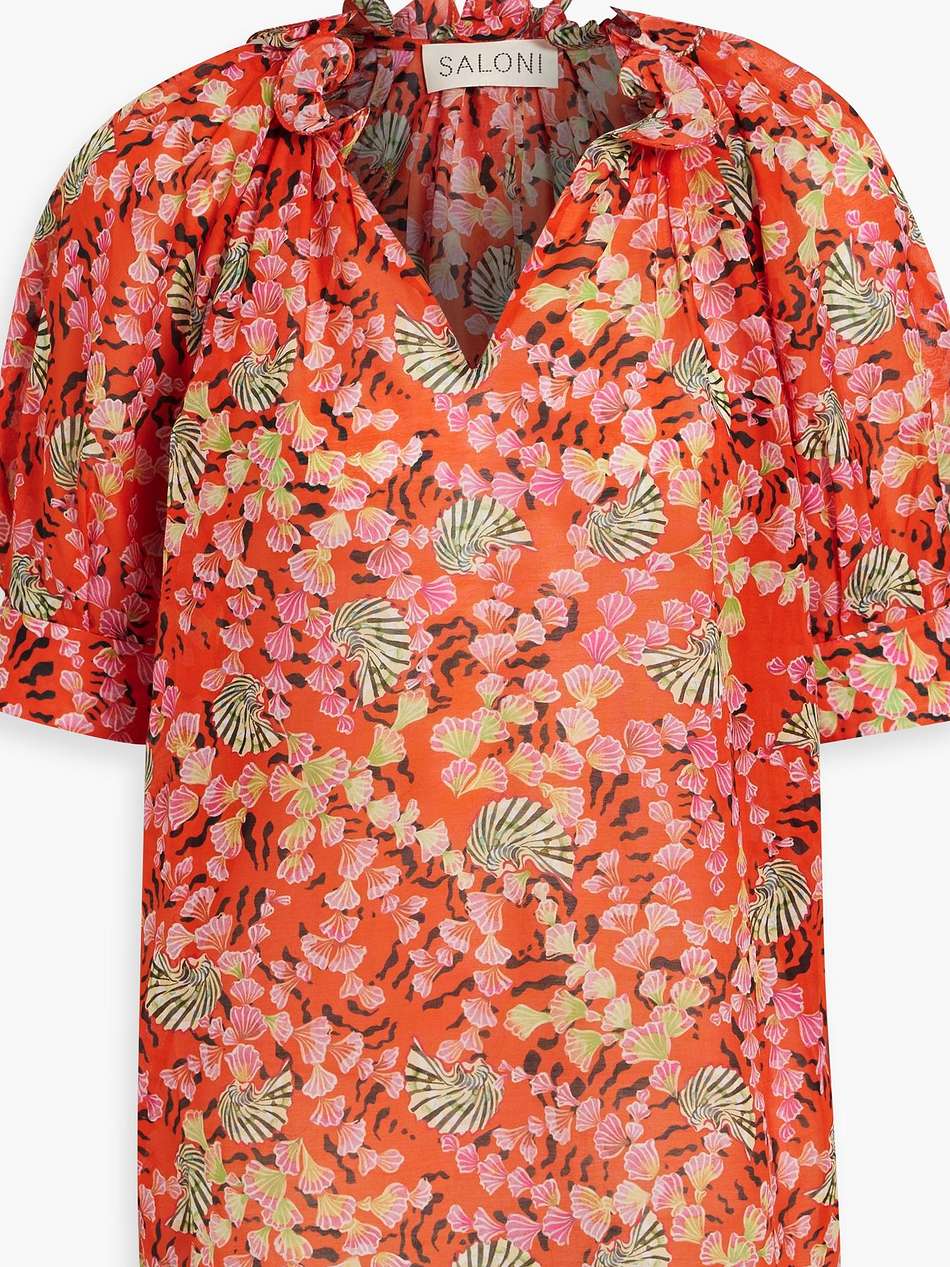 josie printed cotton and silk-blend voile top