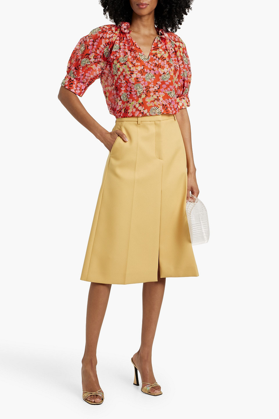 Saloni Josie Printed Cotton And Silk-blend Voile Top In Papaya