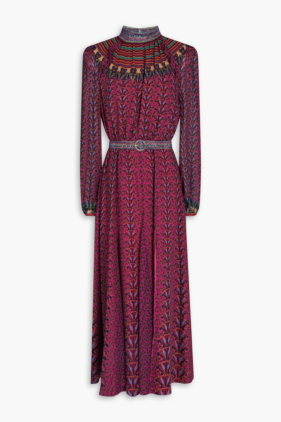 Saloni Jacqui Printed Silk-chiffon Maxi Dress In Magenta