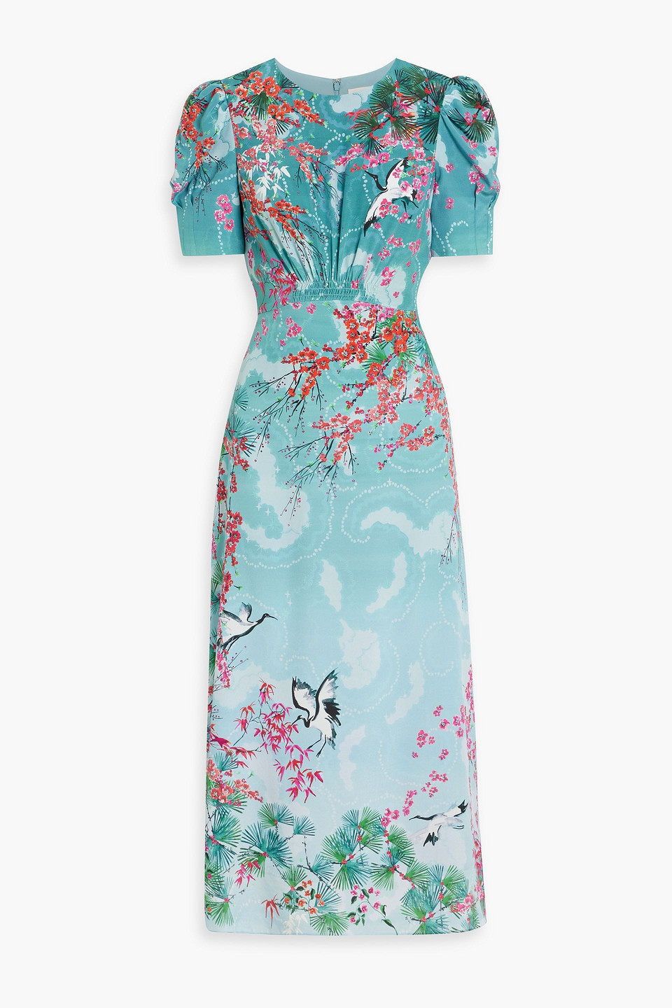 Saloni Bianca Printed Silk Crepe De Chine Midi Dress In Blue