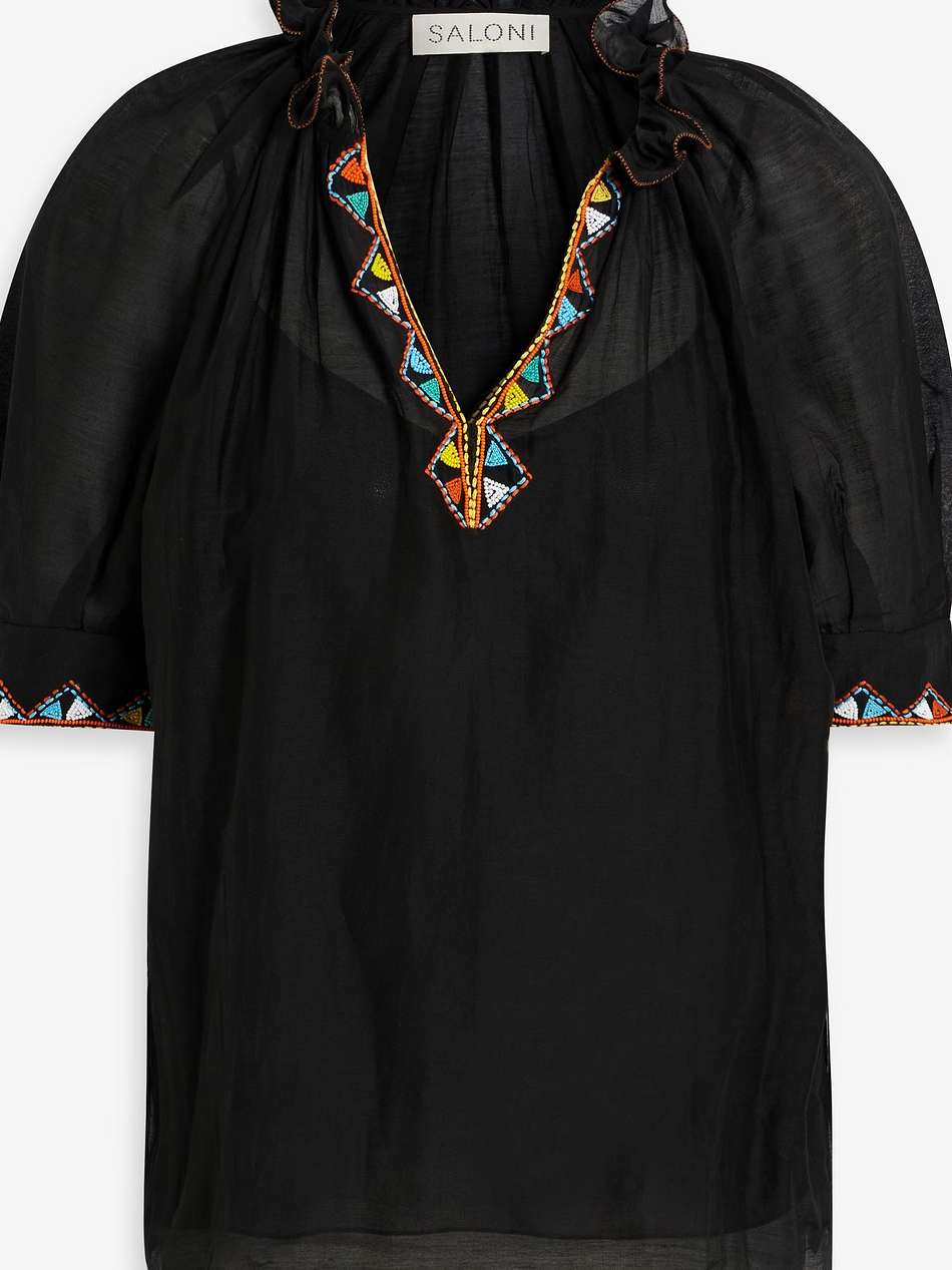 josie bead-embellished cotton and silk-blend voile top