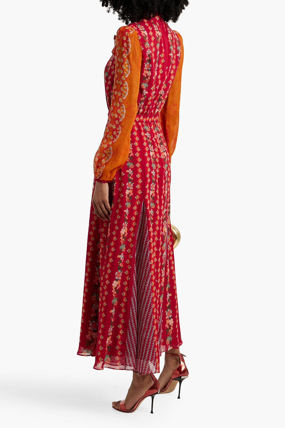 Shop Saloni Jacqui-b Belted Printed Silk-georgette Maxi Dress In Red