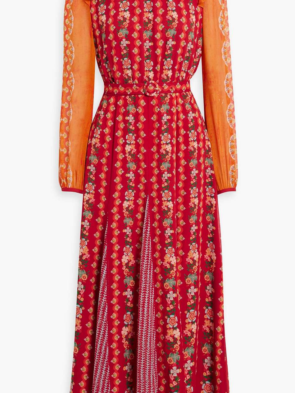 jacqui-b belted printed silk-georgette maxi dress