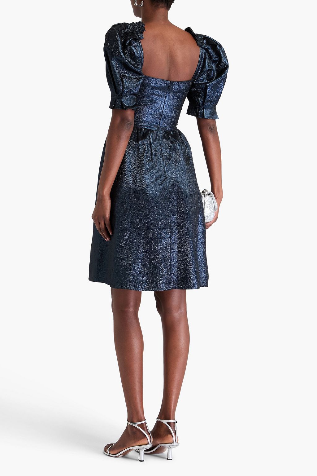 SALONI Rachel bow-detailed lamé mini dress