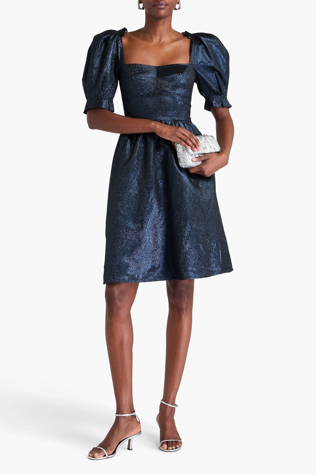 SALONI Rachel bow-detailed lamé mini dress
