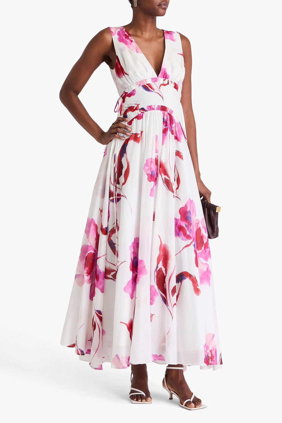 Nicholas Printed Cotton And Silk-blend Voile Maxi Dress In Ivory
