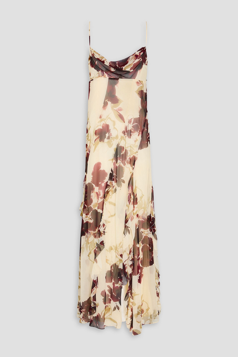 Nicholas Ruffled Printed Silk-chiffon Gown In Cream