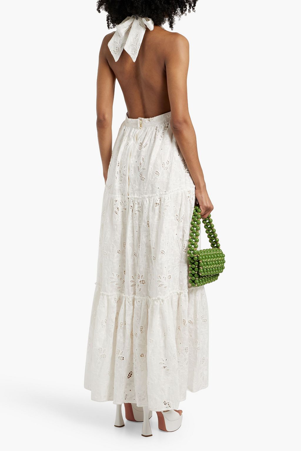 AGUA BY AGUA BENDITA Naranja Pradera tiered broderie anglaise linen halterneck maxi dress