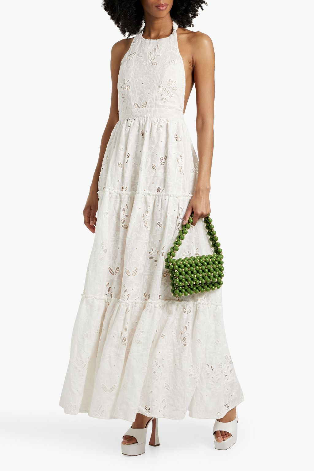 AGUA BY AGUA BENDITA Naranja Pradera tiered broderie anglaise linen halterneck maxi dress