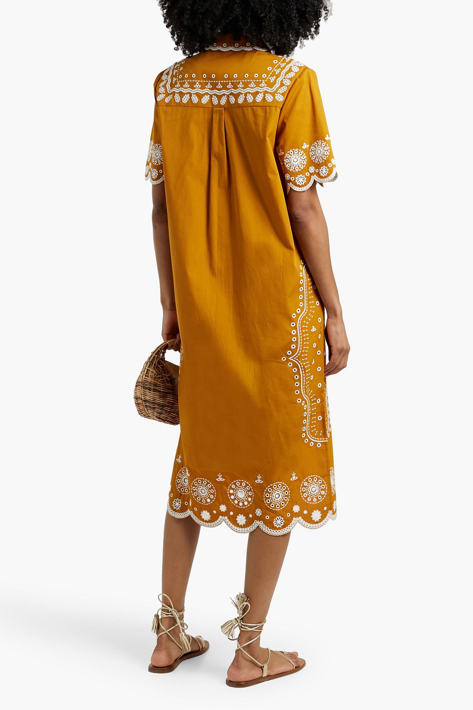Saloni Dree Broderie Anglaise Cotton Midi Shirt Dress In Marigold