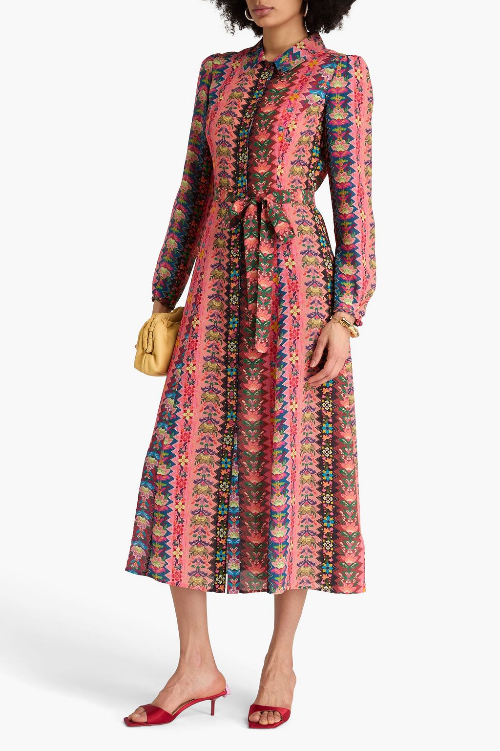 SALONI Vanessa floral-print silk crepe de chine midi shirt dress