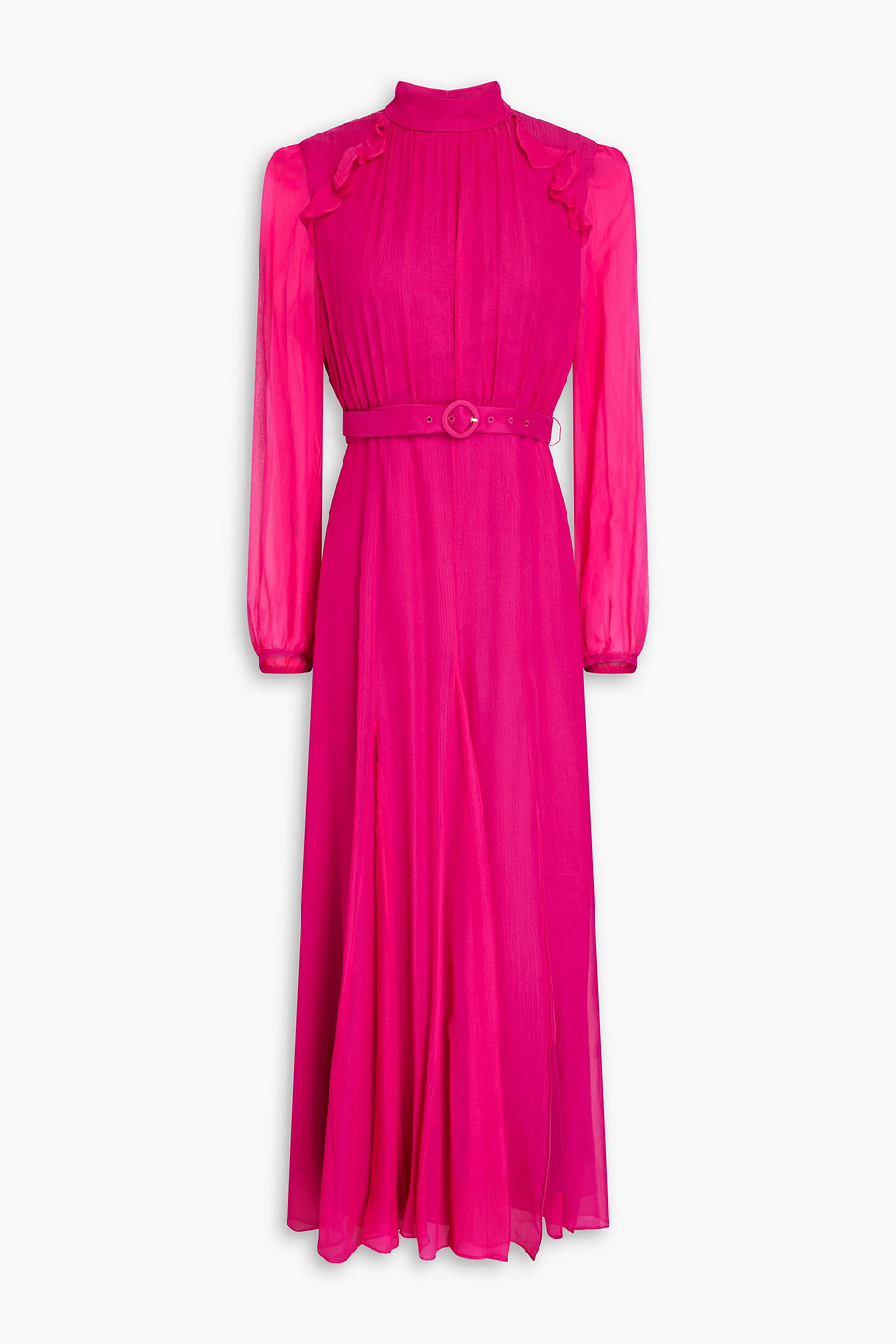 Saloni Jacqui Belted Silk-blend Crepon Maxi Dress In Fuchsia