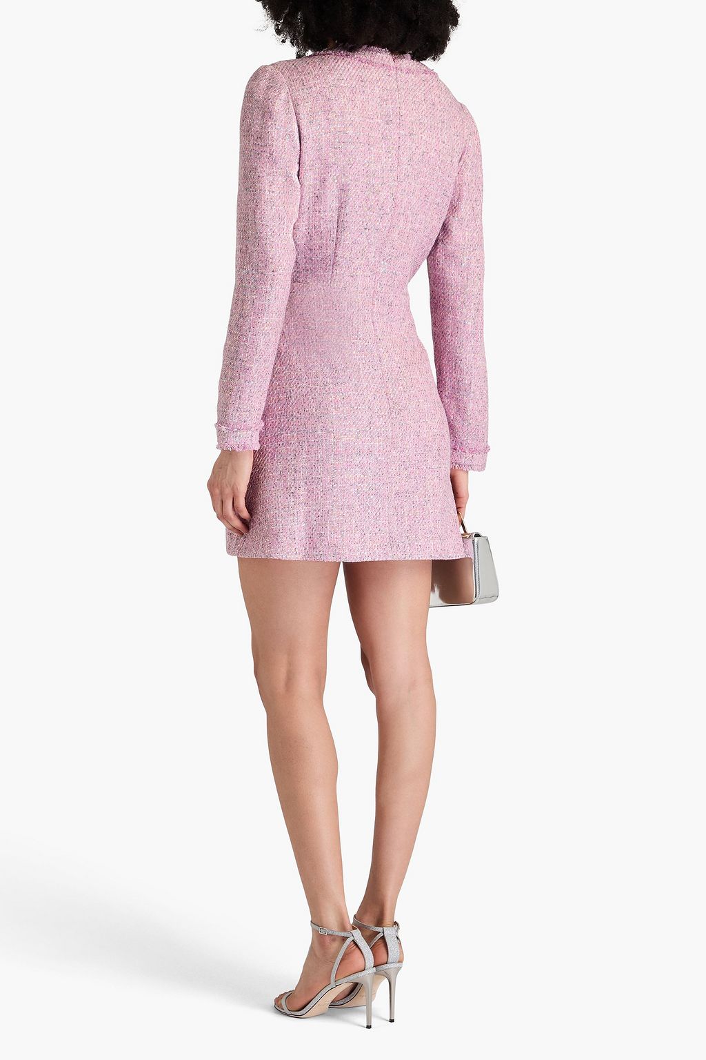 SALONI Frayed embellished tweed mini dress