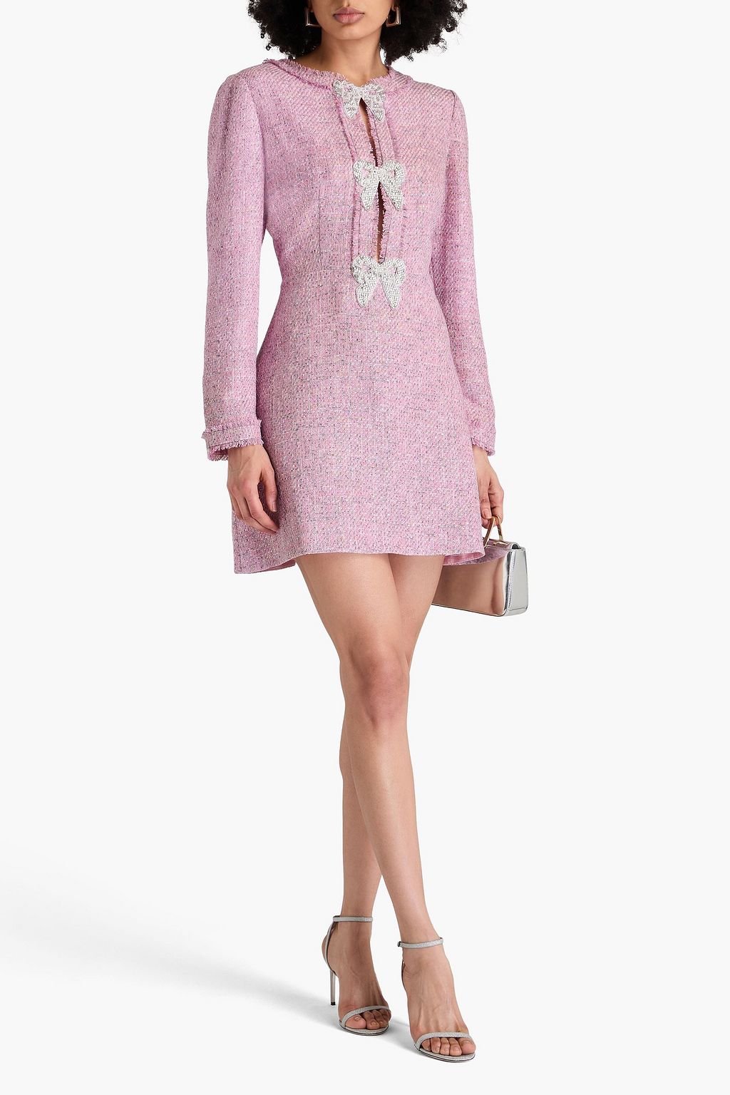 SALONI Frayed embellished tweed mini dress