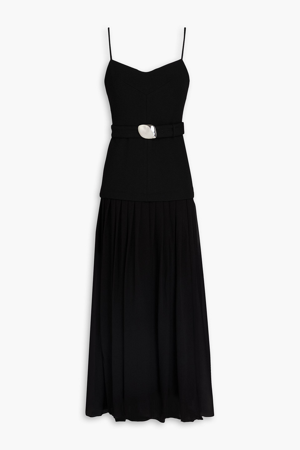 Nicholas Belted Crepe And Georgette Midi Dress In Black