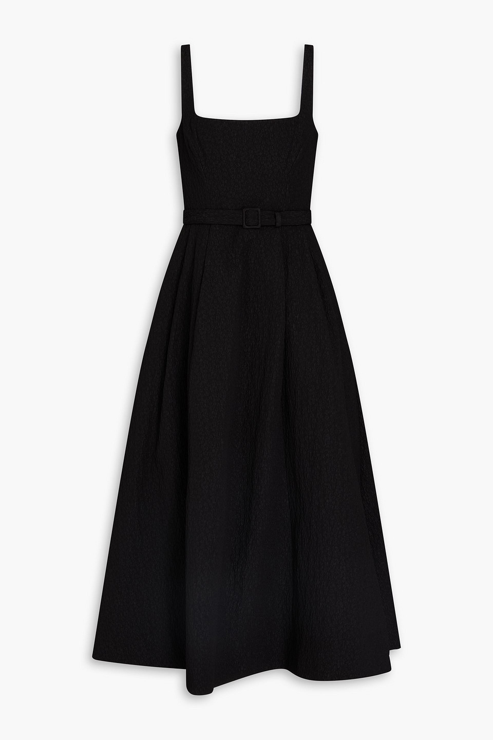 Nicholas Belted Cloqué Midi Dress In Black