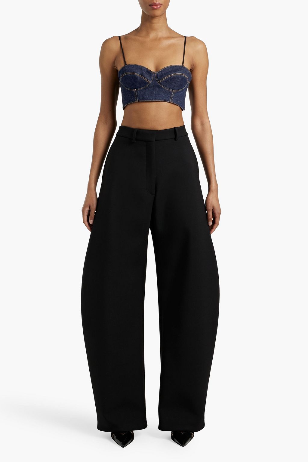 ALAÏA Cropped denim bustier top