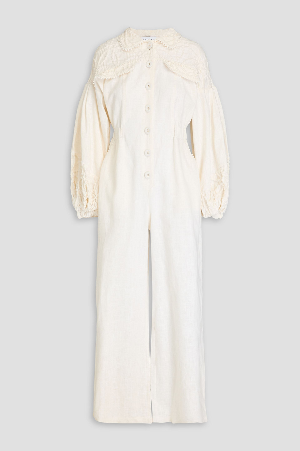 Charo Ruiz Kyony Cloqué-paneled Ramie-blend Gauze Jumpsuit