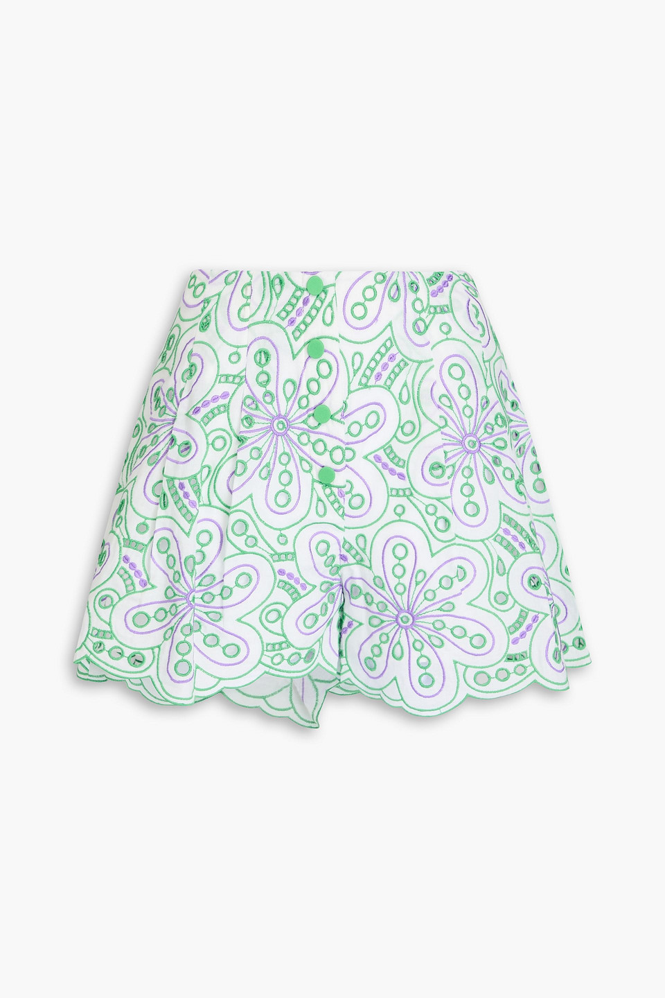 charo ruiz ibiza - gabrielle scalloped broderie anglaise cotton-blend shorts - purple - xs