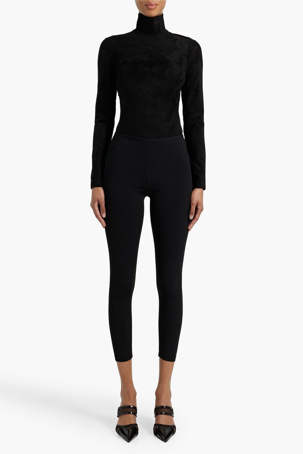 ALAÏA Chenille turtleneck thong bodysuit