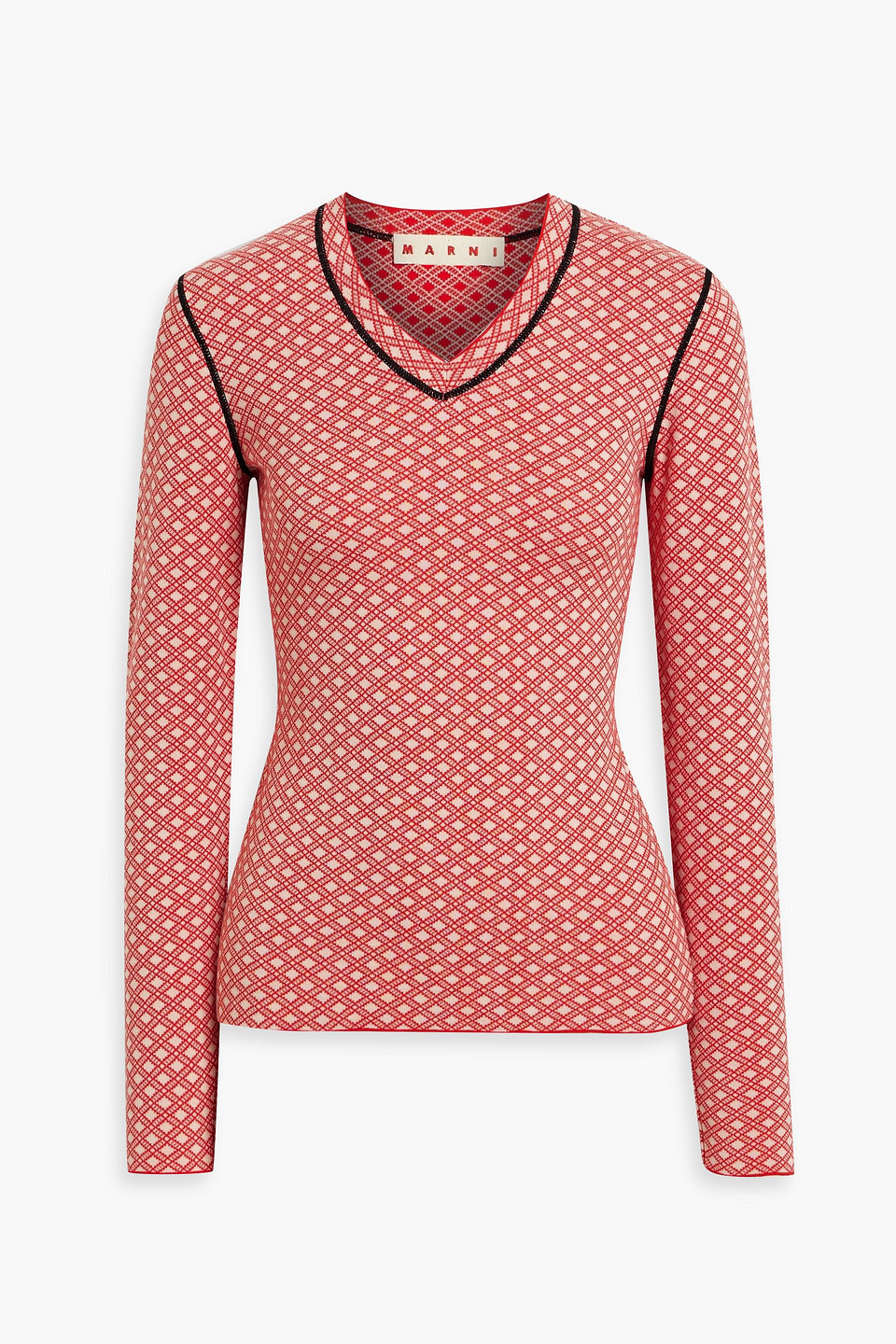 Marni Jacquard-knit Cotton Sweater In Red
