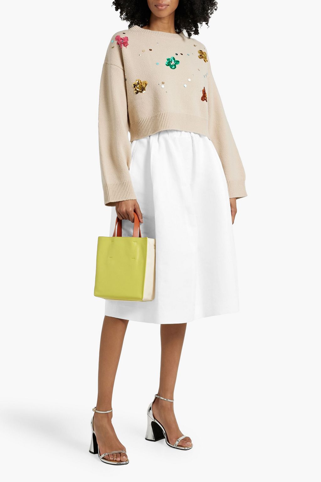 MARNI Cropped embellished wool sweater