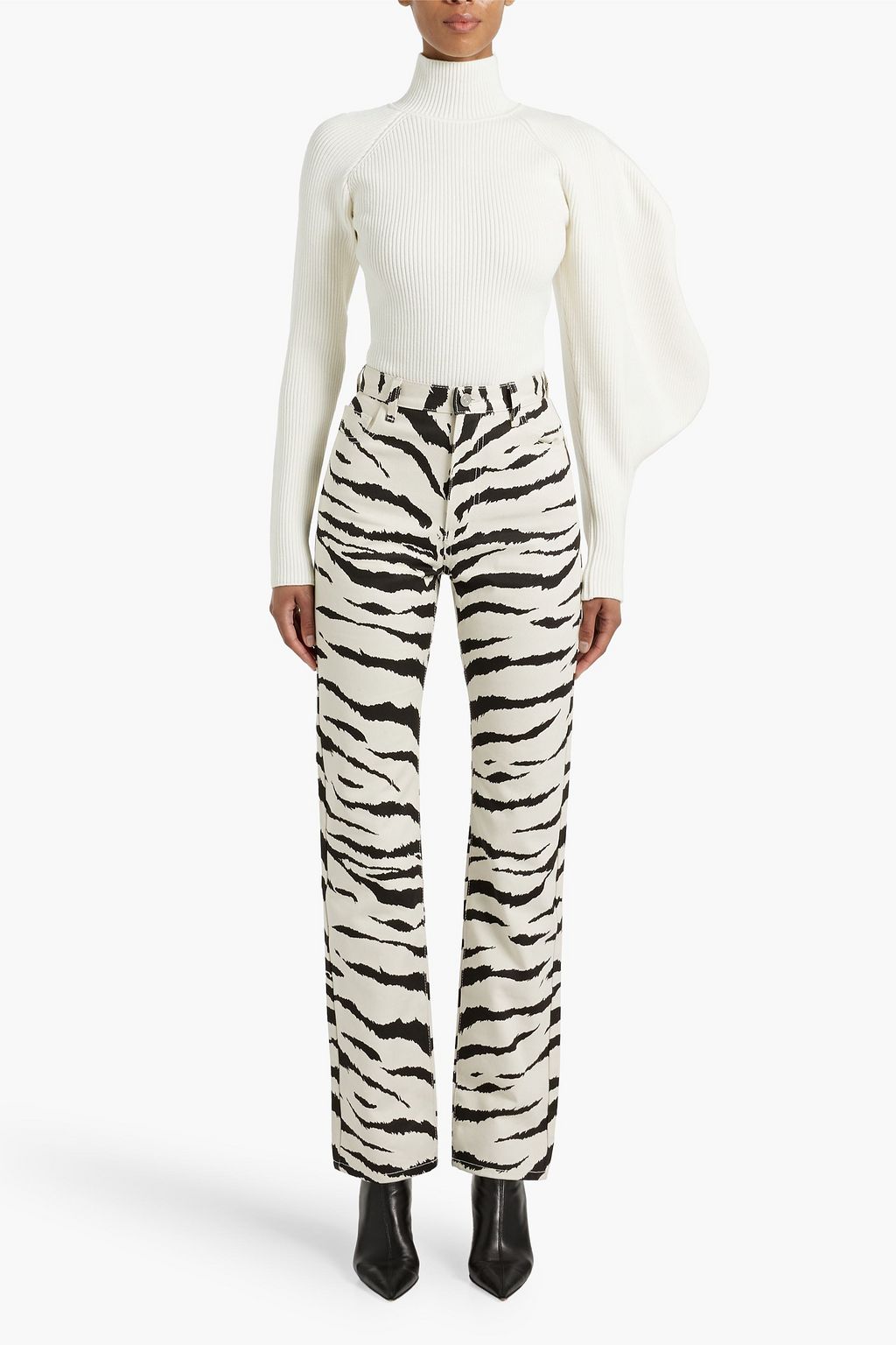 ALAÏA Asymmetric ribbed wool-blend turtleneck sweater