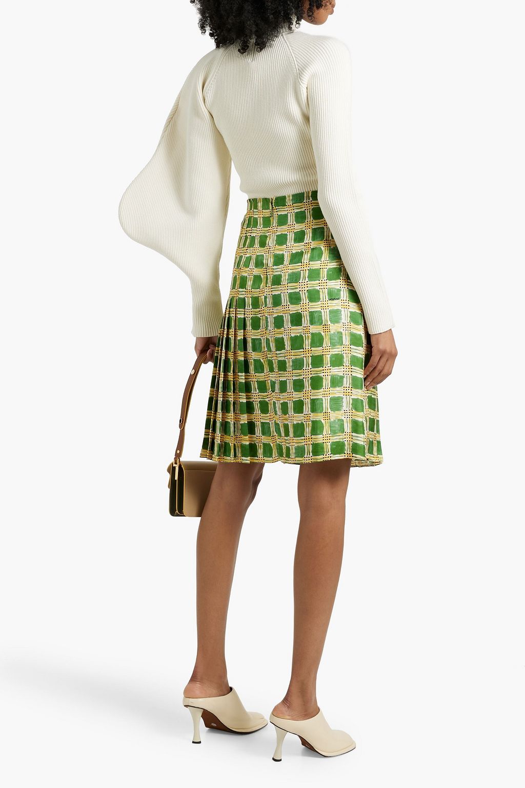 MARNI Pleated printed silk-twill skirt