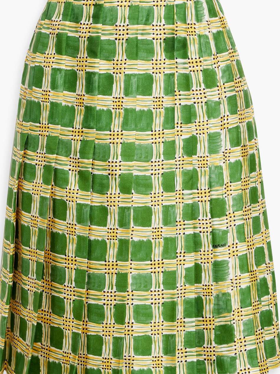 pleated printed silk-twill skirt