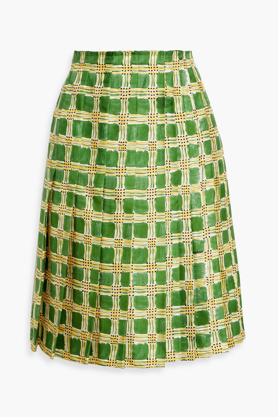 Marni Pleated Printed Silk-twill Skirt In Green