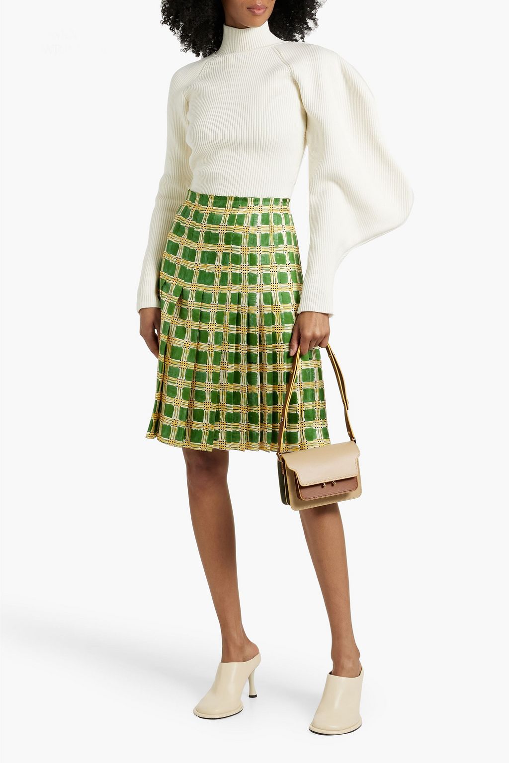 MARNI Pleated printed silk-twill skirt