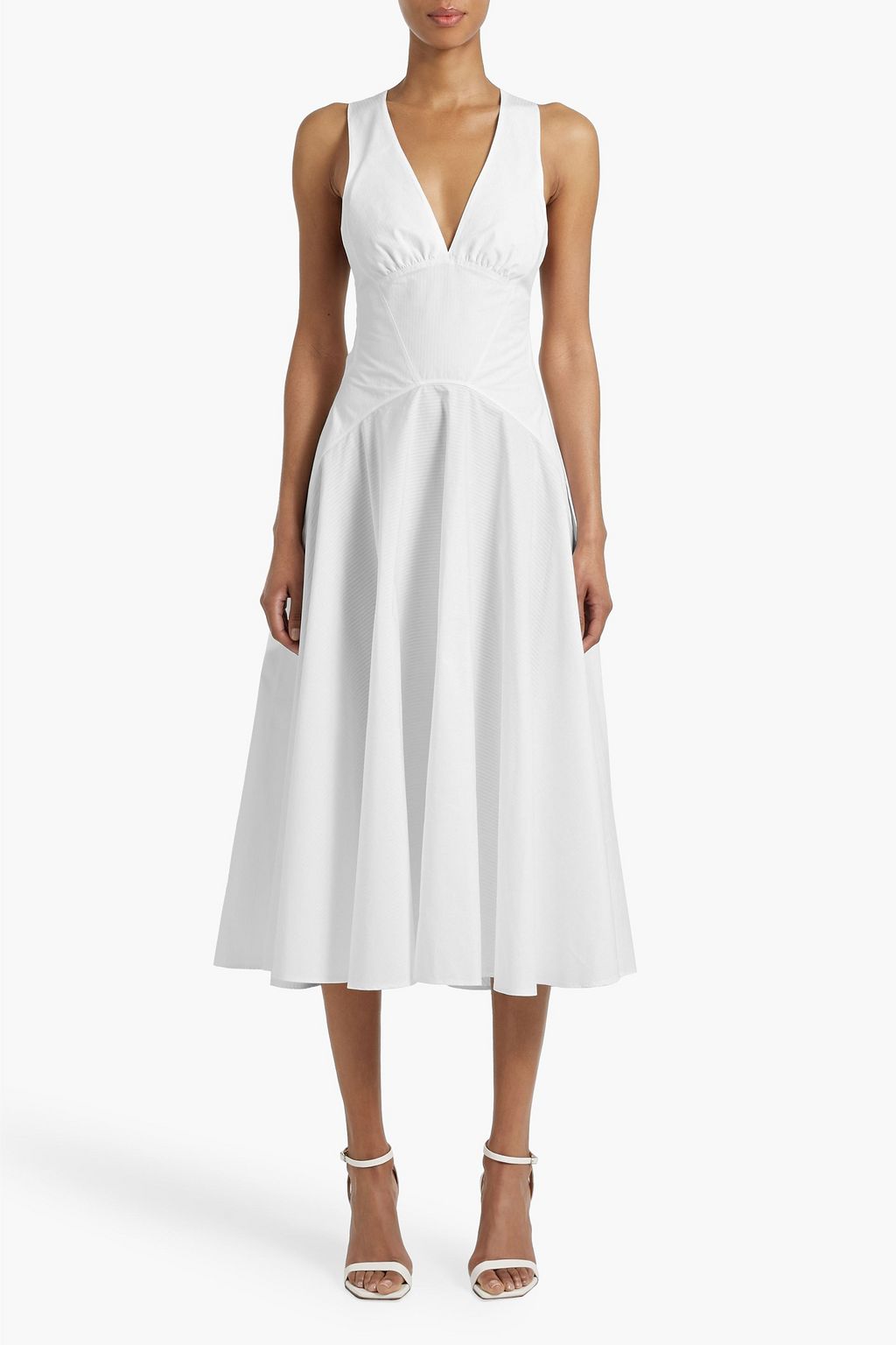 ALAÏA Striped cotton-poplin midi dress
