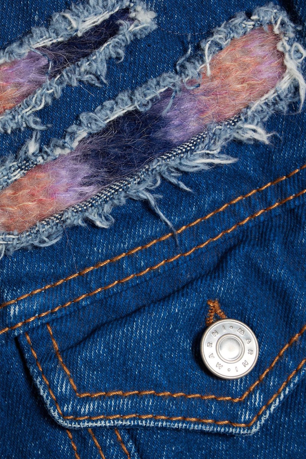 MARNI Cropped knit-trimmed distressed denim jacket