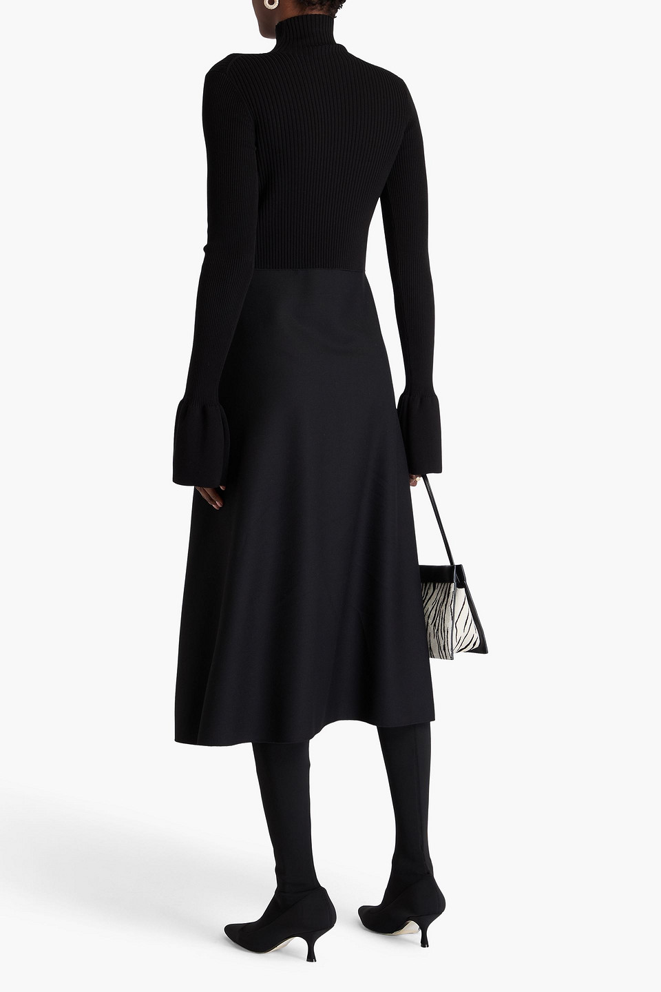 Joseph Duperre Crepe And Ribbed-knit Turtleneck Midi Dress In Black